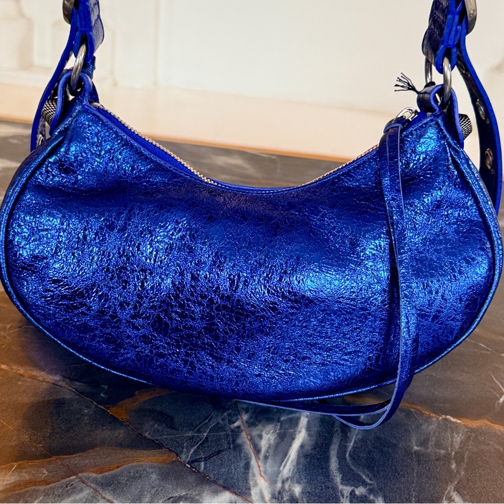 NWT $2650 Balenciaga Le Cagole 671309 Metallic Blue Leather XS Shoulder Bag - Picture 14 of 15